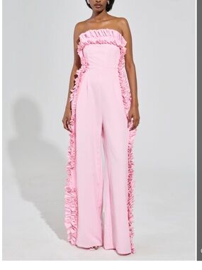 AKIRA MONICA RUFFLED JUMPSUIT IN PINK